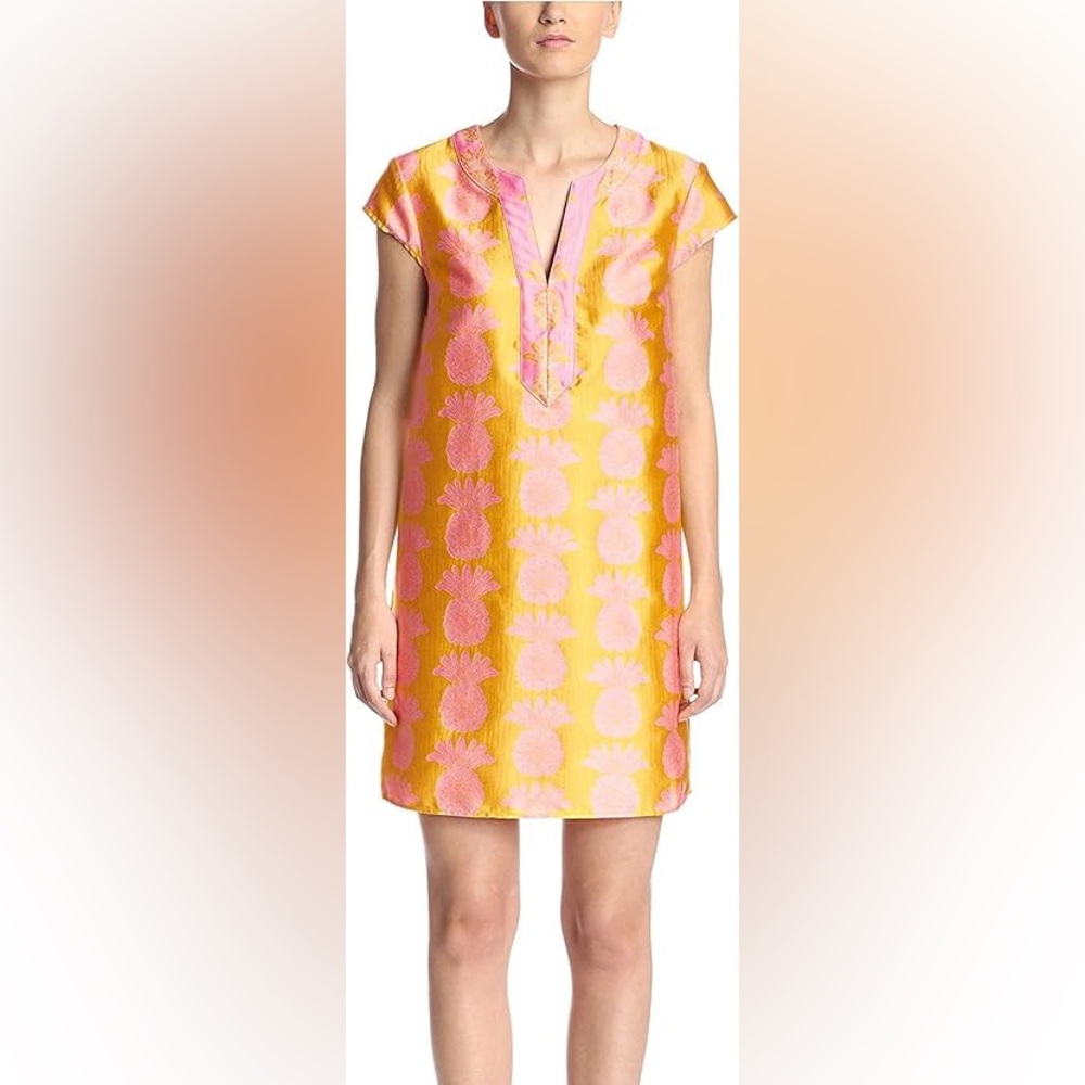 JB By Julie Brown Pink and Yellow Pineapple Shift Dress Size 4